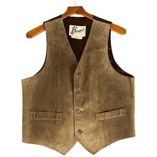Vintage Bermans Brown Suede Leather Experts Vest Mens Size 42 Large Button Front