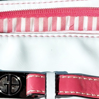 Giorgio Armani Pink & White Striped Makeup Bag Cosmetic Pouch w/ Zipper