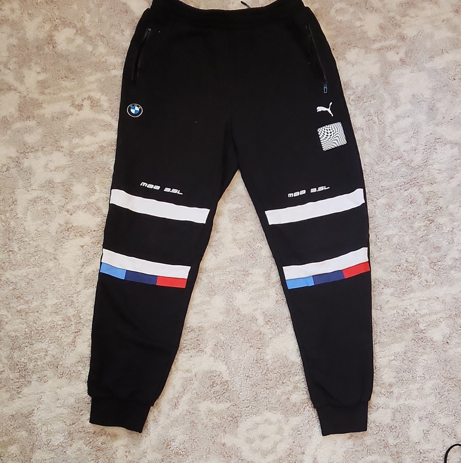 PUMA BMW Motorsport Men's Black Jogger Pants M Drawstring Elastic Waist
