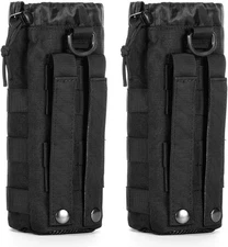 Upgraded Sports Water Bottles Pouch Bag, Tactical Drawstring Black-2 Pack 