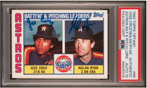 1984 Topps Tiffany Nolan Ryan Jose Cruz Signed Baseball Card PSADNA 10 Certified