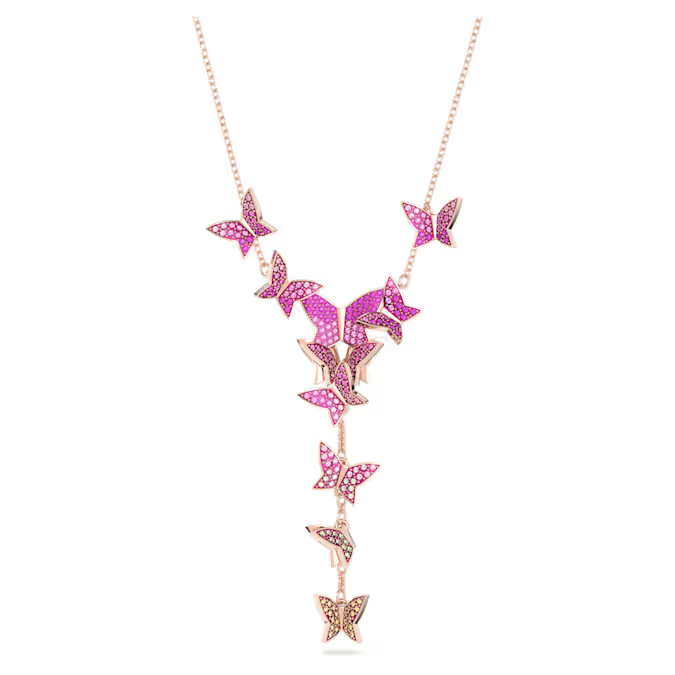 Swarovski Lilia Y necklace Butterfly, Pink, Rose gold-tone