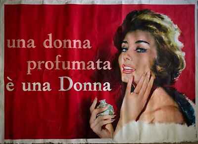 Eine Frau Duftkerze Und 'Eine Donna-Manifesto Poster Original pubblicitario 1955