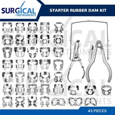 Starter Rubber Dam Kit of 43 Dental Surgical Instruments Stainless German Grade
