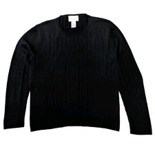 Field Manor Modern Classics Women's Black Ribbed Sweater 100% Silk Size L