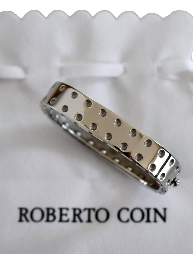 ROBERTO COIN POIS MOI 2 ROW 925 STERLING SILVER Squared Cuff Bangle Bracelet 3 - Image 2 of 4
