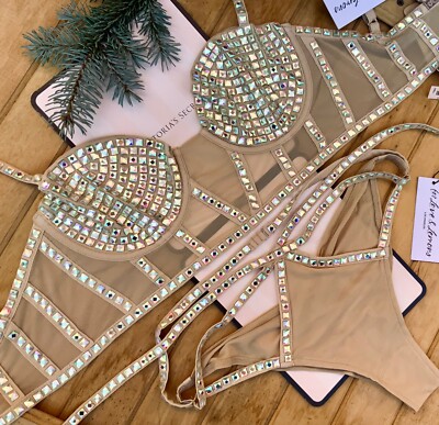 Victoria's Secret FOR LOVE & LEMONS Rhinestone Jackpot Long Line Set L/M US