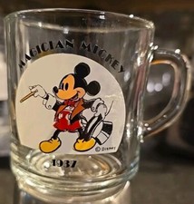 Disney Magician Mickey Mouse 1937 Clear Glass Coffee Mug Cup Made in USA