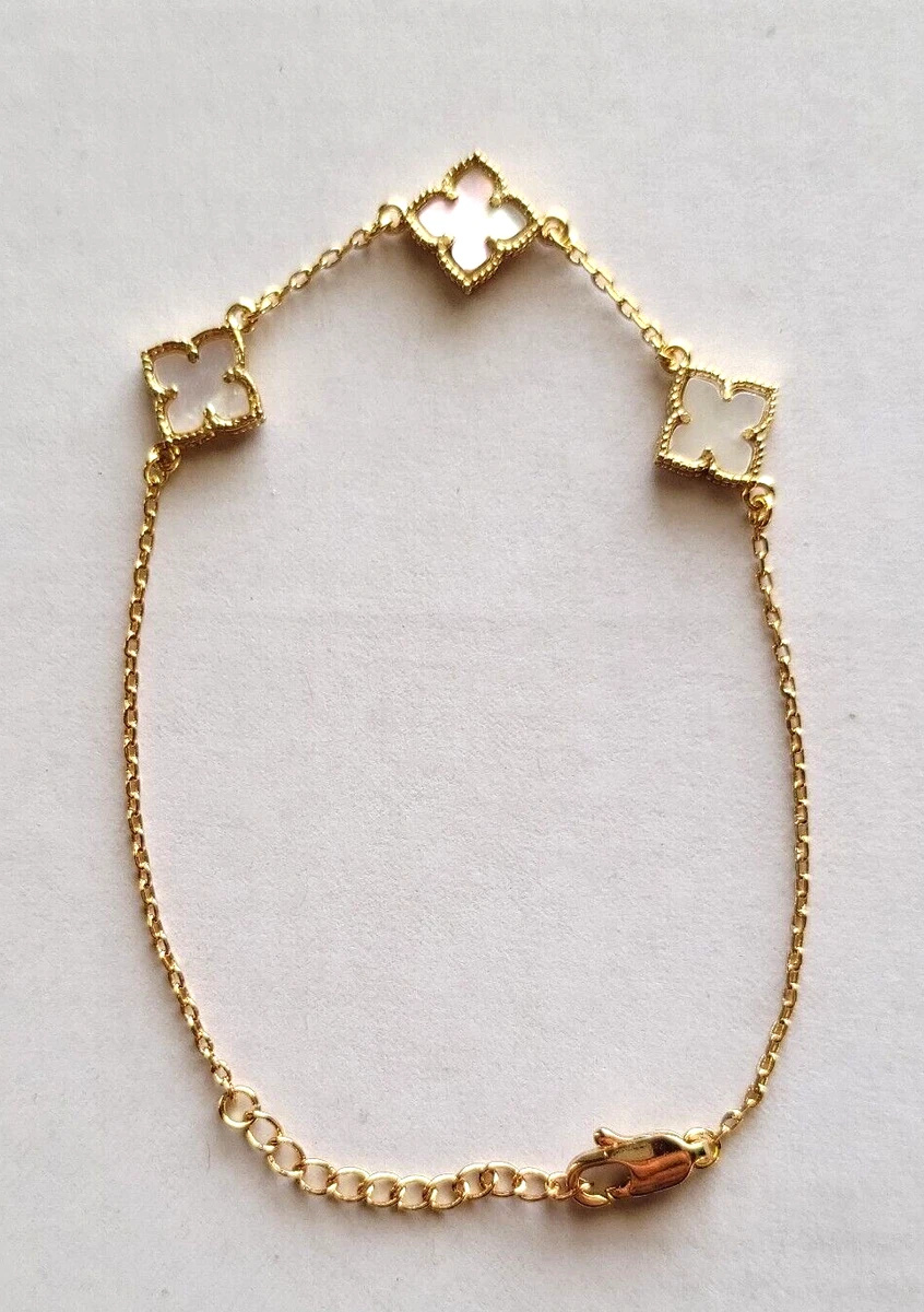 Adornia White Mother of Pearl Flower Bracelet 14 K Gold Plated New MSRP 145