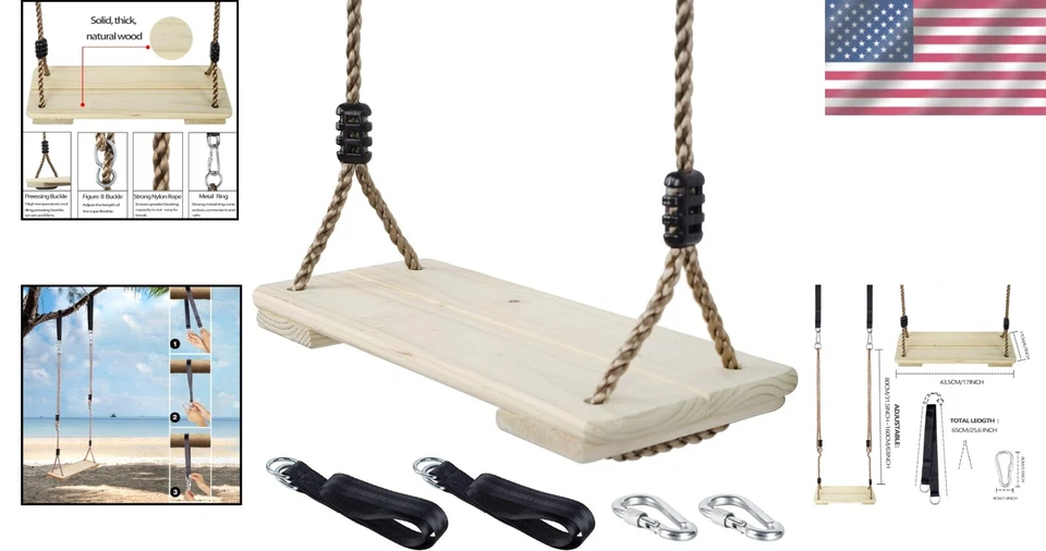 Columpio de madera para parque infantil nostálgico - altura ajustable con garantía de calidad Foto 2 de 4