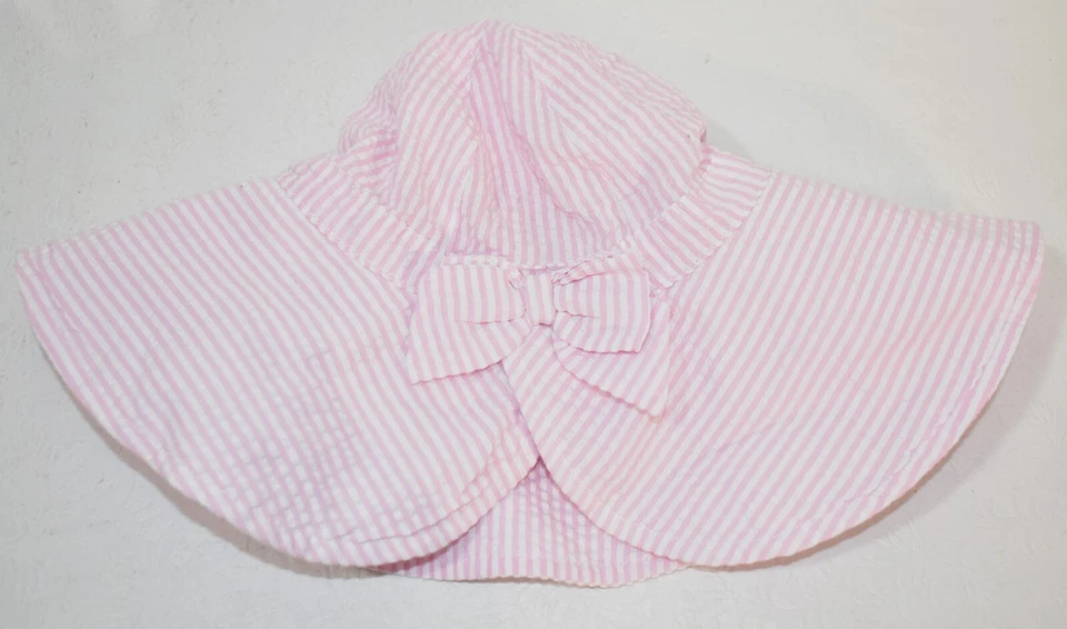 Sombrero Starting Out rosa y blanco a rayas Seersucker niña pequeña Foto 2 de 4