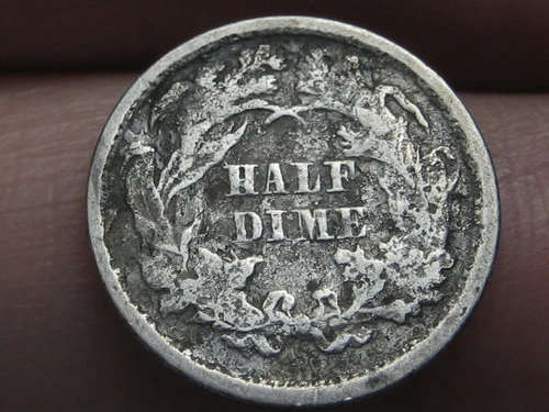 1865 S Seated Liberty Half Dime- Weak Mintmark, About Good Details