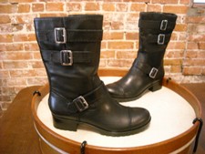 Marc Fisher Arianna Black Leather Buckle Midcalf Moto Boots 5 NEW