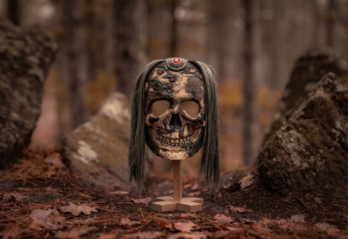 Dark Necromancer Helm, Full-Size Skull Mask, Handmade Skeleton Mask for Cosplay - Picture 5 of 11