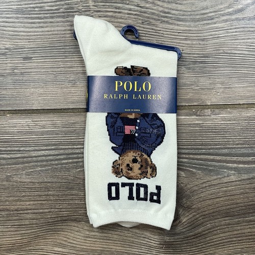 Polo Ralph Lauren Women’s Polo Bear Crew Socks Denim Bear Ivory SZ 9-11 NWT - Picture 4 of 8