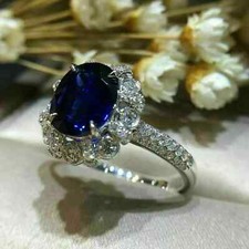 2Ct Lab-Created Blue Sapphire Halo Women's Engagement Ring 14K White Gold Finish