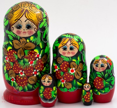 Traditional Russian Nesting Dolls (Matryoshka) - Set Of 10 Hand-Painted Wooden Stacking Dolls, 8.27" Tall