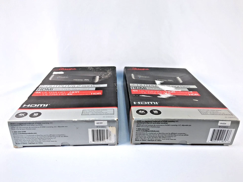 Lot of 2 Rocketfish 2-Output HDMI Splitters - 4K Ultra HD & HDR Compatible - New - Image 3 of 4