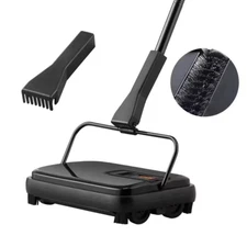 Carpet Sweeper 7.9 In. Sweeping Paths Manual Floor Sweeper with Comb Rugs Black