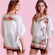 Anthropologie Embroidered Poncho Petite Small Ps P2 P4 Swim Cover Up Mesh Or Top
