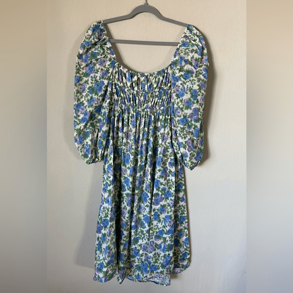 For Love & Lemons Bridget Midi White Green Dress Floral Puff Size S | eBay