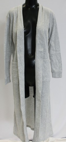 Hammacher Schlemmer Women's Plush Ribbed Lounge Cardigan Robe LB3 Gray Medium