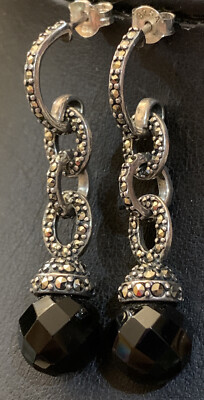 Vintage Art Deco Sterlingsilber Markasiten Kristall Tropfen verschlungene Gliederohrringe