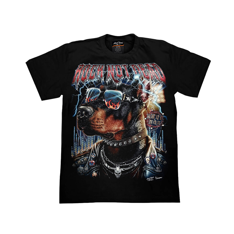 Rock Not Dead Rottweiler Dog T Shirt Glow In The Dark Black Graphic Tees Biker-image