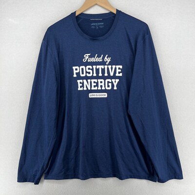 LIFE IS GOOD Shirt Mens L Fueled By Positive Energy Active Performance Tee Blue