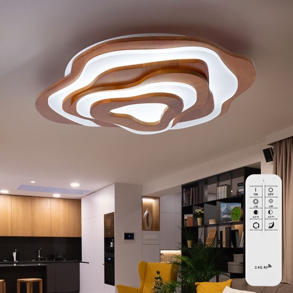 Deckenlampe Deckenleuchte Holz Esszimmerlampe Fernbedienung Cct Memory Led-image