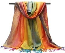 Rainbow Paisley Pashmina Yellow Scarf for Women Cozy Shawls Wraps Valentines Day