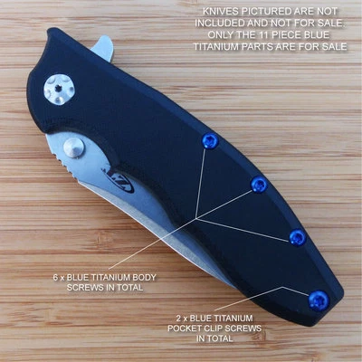 Zero Tolerance ZT0562 562CF ZT Knife 11PC Titanium Screw Set inc LBS Washer BLUE