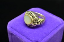 925 Sterling Silver Oval Mother Of Pearl Ring Band Beaded Embossed Size 6.5