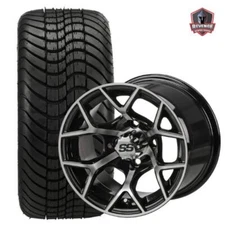 12" Ninja Machined Black Golf Cart Wheels and Tires Combo (215/35-12) Set of 4