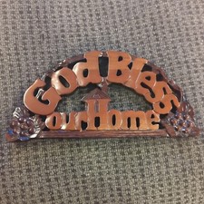 Wood and Metal Bless Our Home Wall Hanging Plaque Sign