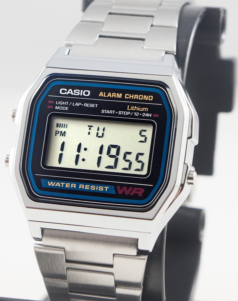Casio A158W-1 Digital Steel Band Watch Stainless Alarm Stopwatch