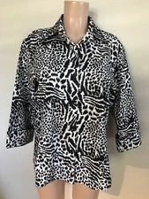 All Hours Womens L Black & White Animal Print Blouse