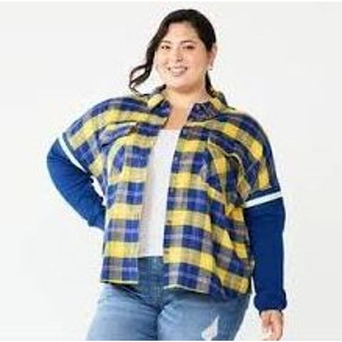So Shirt Juniors Large 11 13 Flannel Rugby Waffle Plaid Top Button Front New - 第 1/10 張圖片