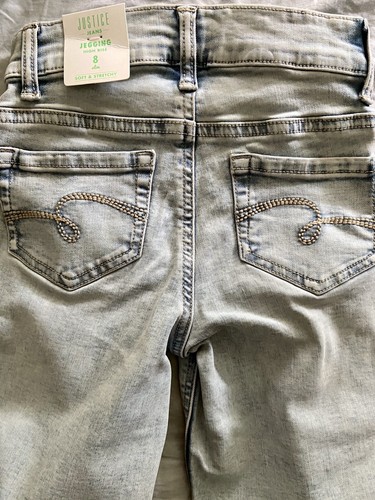 NWT Girls 8 Slim JUSTICE Cotton/Visc HIGH-RISE Snap Acid-Destroyed JEGGING JEANS - Picture 3 of 3