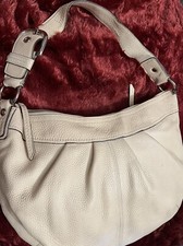 PLEATED COACH SOHO SHOULDER HOBO TOTE HANDBAG PURSE IVORY LEATHER ZIPPED F13731