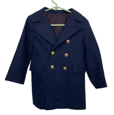 VTG Fieldston Kids Boys size 4 Blue Naval Coat Gold Buttons Lined Union Made