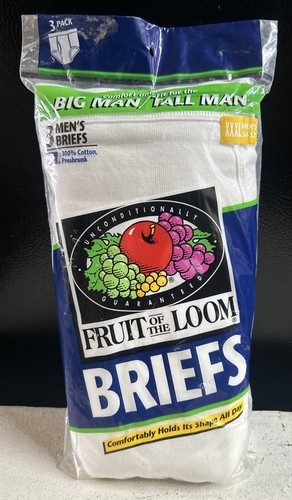 Vintage 1996 FRUIT OF THE LOOM 3 Pack White Briefs Size XXXL Tall & Big New 3XL - Picture 1 of 2
