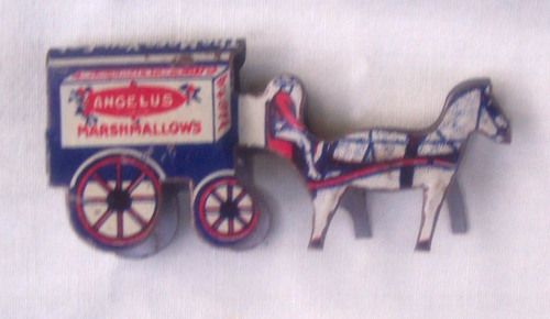 Antique Tin Metal Cracker Jack Horse & Advertising Wagon / Angelus Marshmallows