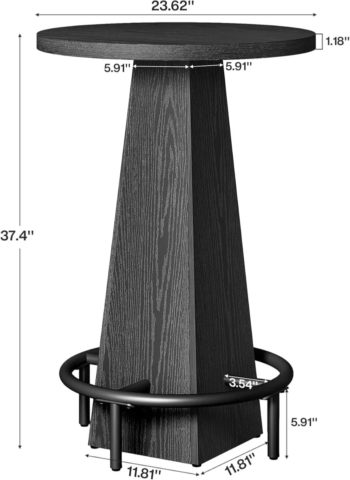 Mesa de bar, 37,4" mesa de pub redonda alta para bares pequenos, sala de jantar, cozinha - preta - Imagem 3 de 4