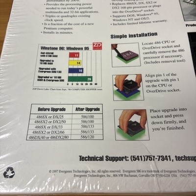 Evergreen Technologies 586 AMD 5x86 133MHz Socket 3 Overdrive 1997
