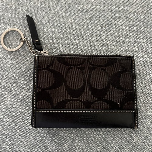Vintage COACH Mini Skinny Brown Canvas & Leather Card / ID Holder Key Coin Logo