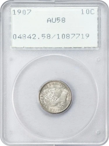 1907 BARBER DIME 108 PREFIX RATTLER PCGS AU58 OLD GREEN HOLDER FREE FED EX SHIP