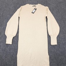 Nasty Gal Dress Womens US 6 Cream Ribbed Crew Neck Long Sleeve Pullover Knit Top