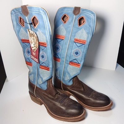 Nocona NL5423 Cowboy Boots Blue Embroidered Design Women s 8.5B Leather Hero New