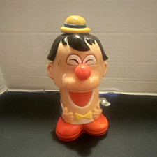 Vintage Clown Character Figurine Toy Red Nose Yellow Hat Blue Outfit Shoes
